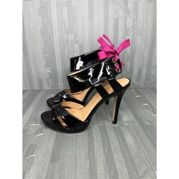 Colin Stuart High Heeled Strappy Genie Shoes Black Size 7 Patent Leather - Picture 7 of 7